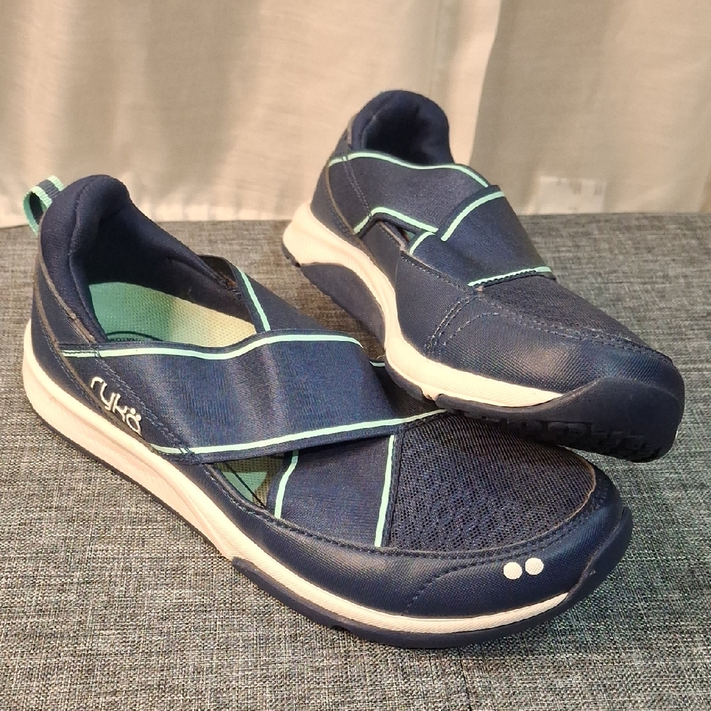 Ryka Navy and Mint Slip-On Sneakers Sz 5.5